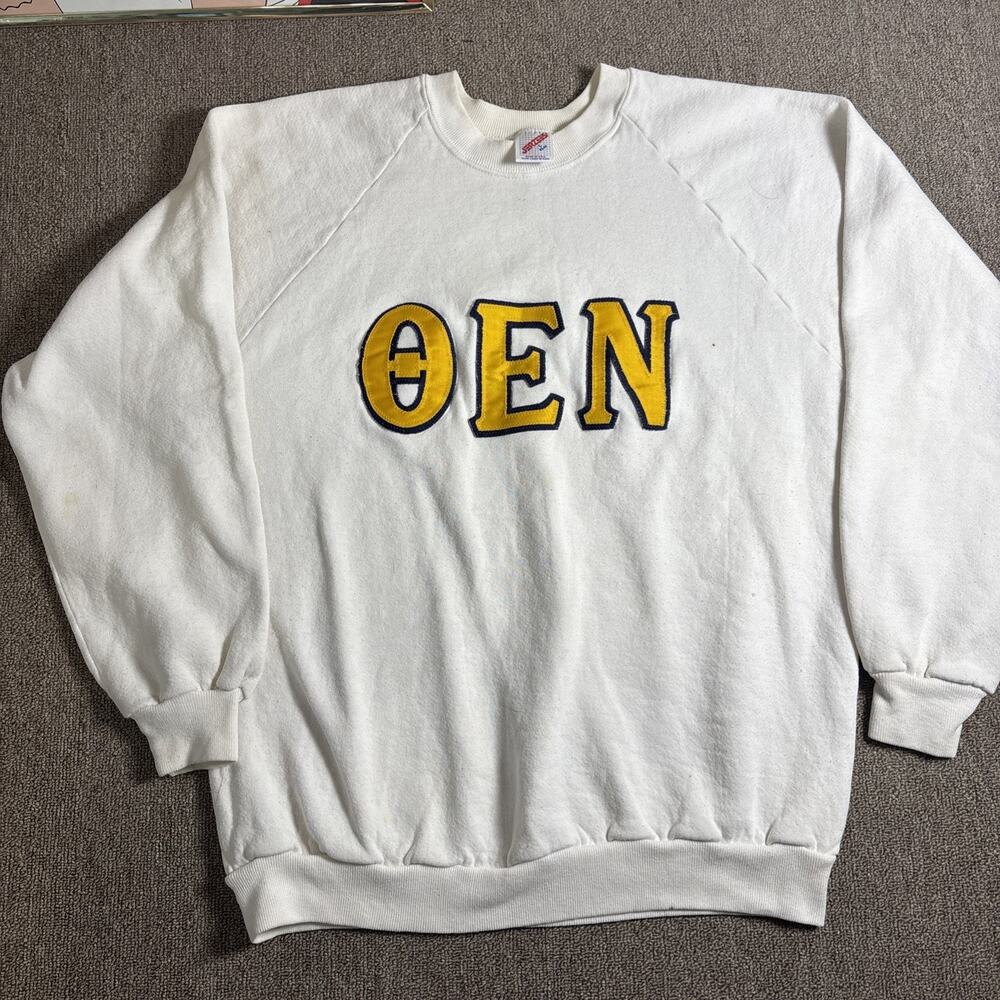 Vintage Theta Epsilon Nu Sweatshirt Large White 90s